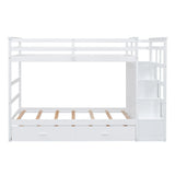 Twin Over Twin Bunk Bed With Trundle And Staircase - White - Furniture Home Direct