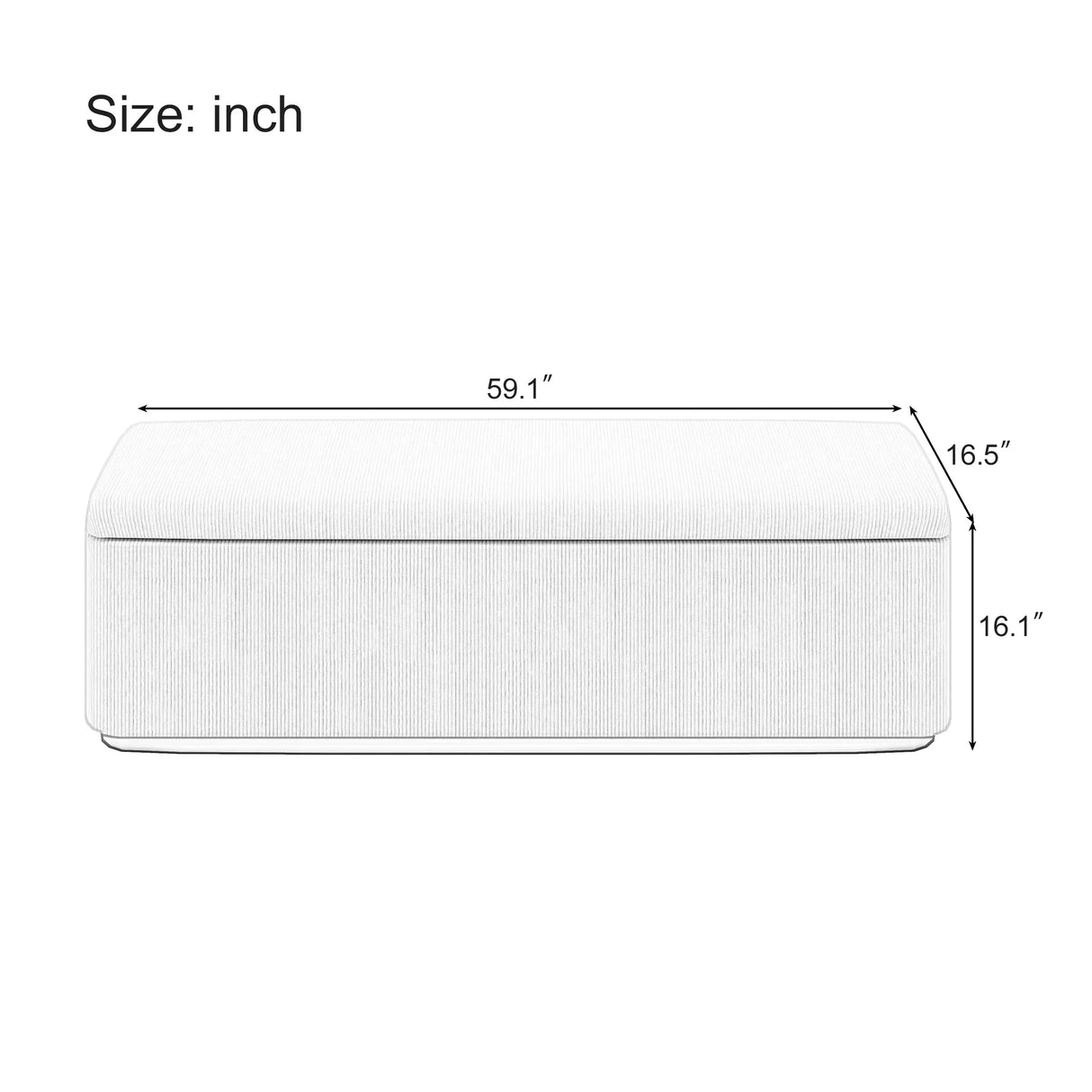 King Bed Corduroy Upholstered Storage Ottoman Light Grey - Furniture Home Direct
