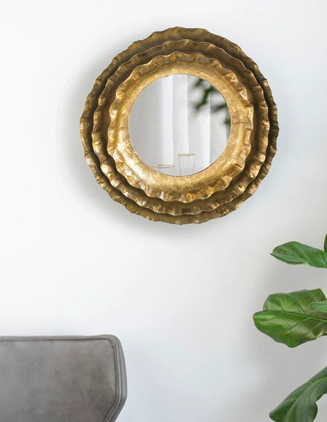 Round Wall Mirror With Metal Frame, Mid Century Modern Accent Mirror For Living Room - Gold - Furniture Home Direct