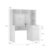 Computer Desk With Hutch & Bookshelf, Wood Executive Desk Teens Student Desk Writing Laptop Home Office Desk With Drawers, 3 Ac Outlets And 2 USB Charging Ports, Study Laptop Table For Home - White - Furniture Home Direct