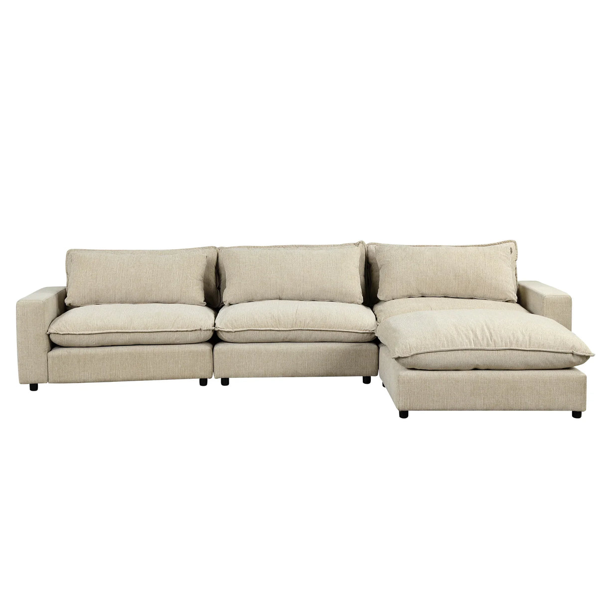 Cloud Sectional with Ottoman, Charging Ports and Three Back Pillows - Beige - Furniture Home Direct