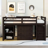Loft Low Study Bed With Cabinet, Shelves And Rolling Portable Desk, Multiple Functions - Furniture Home Direct