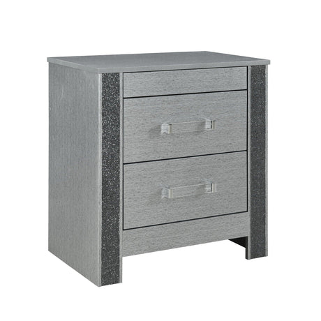 Lorenzo - Nightstand With Hidden Compartment And Handles - Silver - Furniture Home Direct