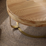 Coffee Table Round Carved Sunburst Top Natural Gold - Furniture Home Direct