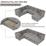 U-Shaped Sectional Sofa Pull Out Sofa Bed With Two USB Ports, Two Power Sockets, Three Back Pillows And A Storage Chaise For Living Room - Furniture Home Direct