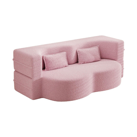 Modern Floor Sofa, With 2 Pillows, Convertible Teddy Fabric Foam Filled Bed - Furniture Home Direct