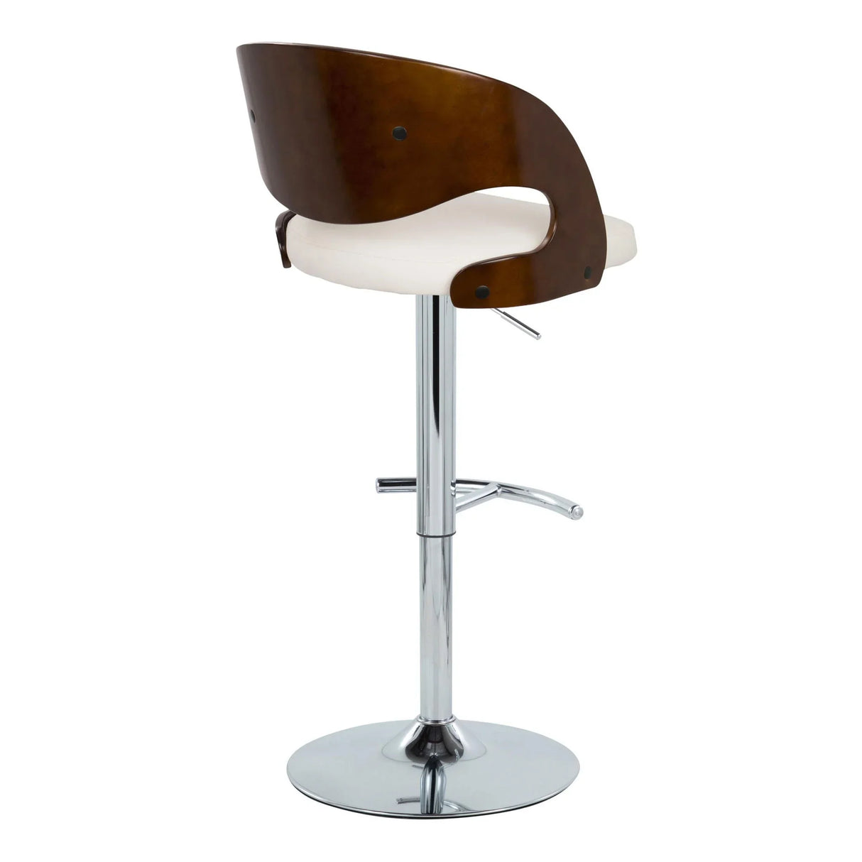 Pino - Mid-Century Modern Adjustable Barstool With Swivel With Rounded T Footrest (Set of 2) - Chrome / Cherry / White - Furniture Home Direct