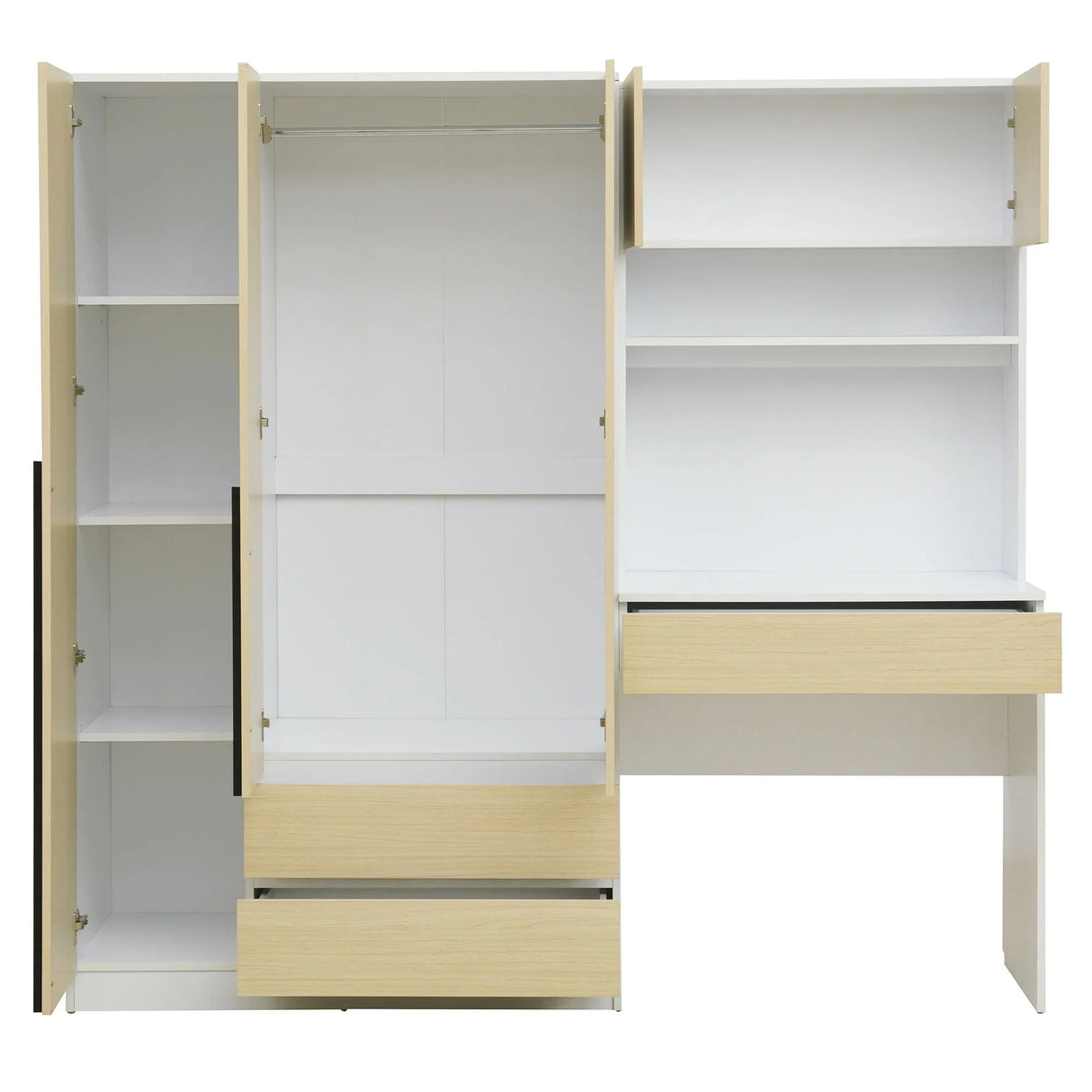 3 Door Storage Desk Wardrobe For Bedroom With Shelves And 3 Drawers - Furniture Home Direct