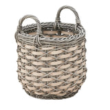 Round Resin Woven Wicker Multi Use Storage Basket With Handles - Cream / Gray - Furniture Home Direct
