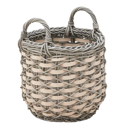 Round Resin Woven Wicker Multi Use Storage Basket With Handles - Cream / Gray - Furniture Home Direct