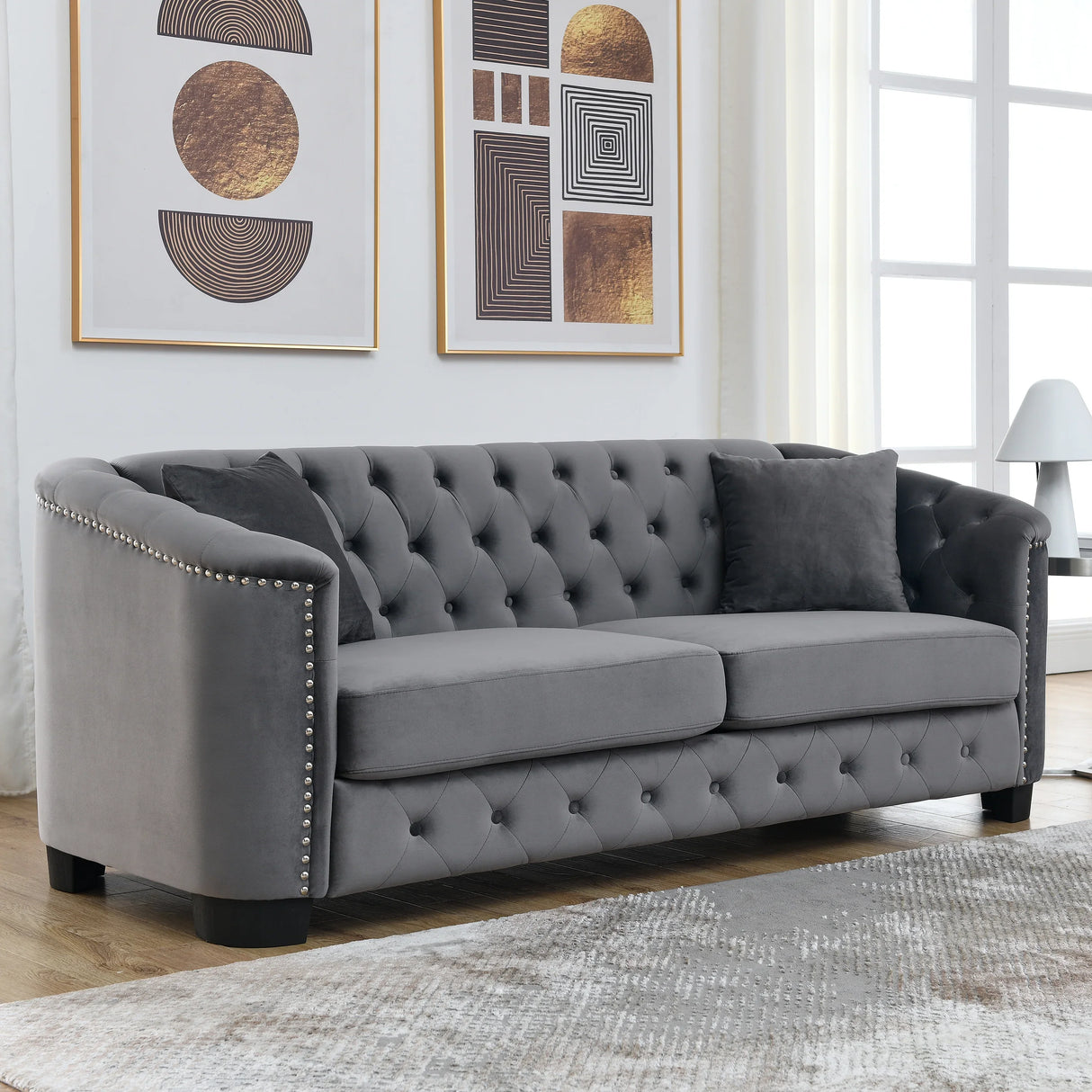 Living Room Set with 2 Sofas - Velvet Grey - Furniture Home Direct