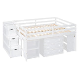 Loft Bed With Retractable Writing Desk And 3 Drawers With Storage Stairs And Shelves - Furniture Home Direct