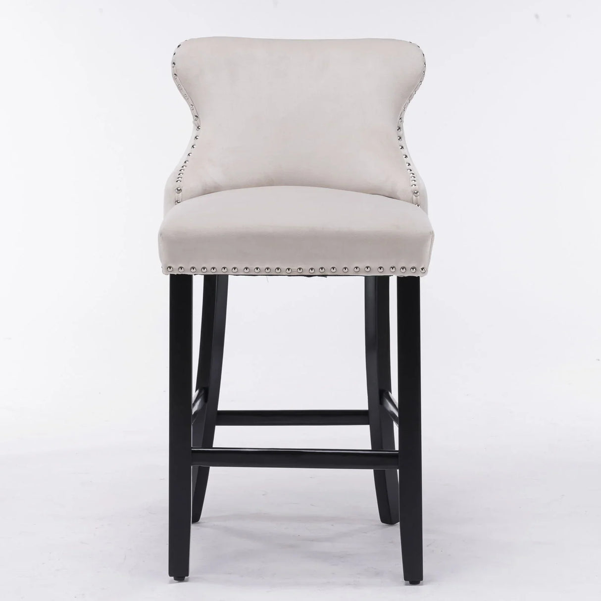 Contemporary Velvet Upholstered Wing-Back Barstools With Button Tufted Decoration And Wooden Legs, And Chrome Nailhead Trim, Leisure Style Bar Chairs, Bar Stools (Set of 2) - Furniture Home Direct
