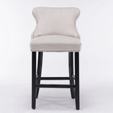 Contemporary Velvet Upholstered Wing-Back Barstools With Button Tufted Decoration And Wooden Legs, And Chrome Nailhead Trim, Leisure Style Bar Chairs, Bar Stools (Set of 2) - Furniture Home Direct