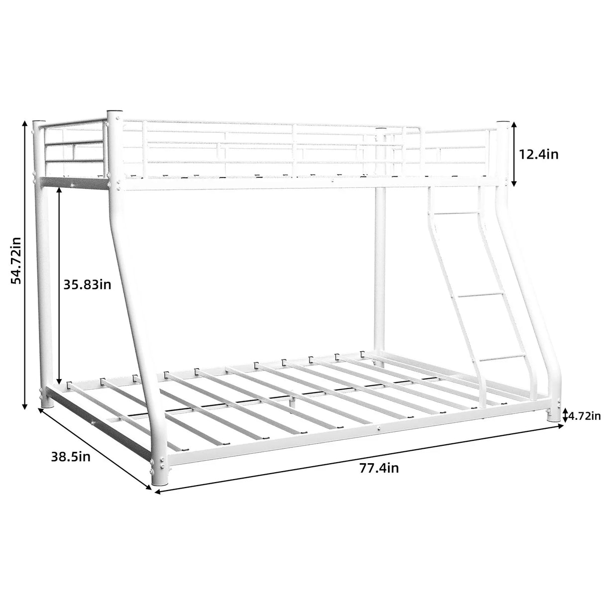 Bunk Bed Frame With Ladder And Guardrail, Heavy Duty Noise Free Design Metal Construction - Furniture Home Direct