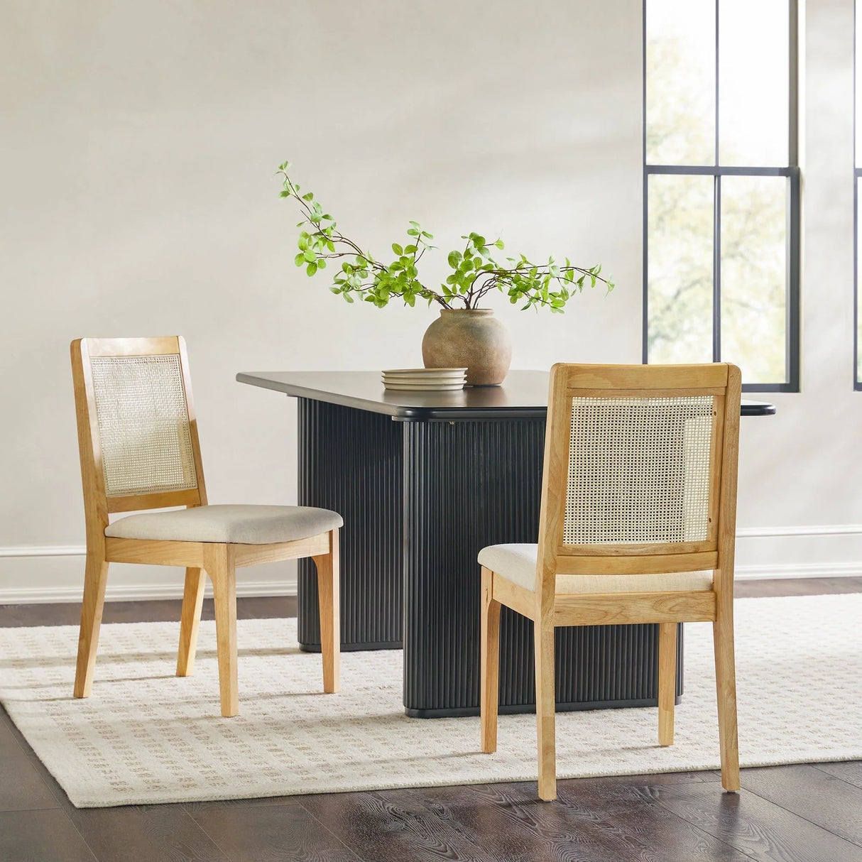Modern Solid Wood Dining Chair With Rattan Inset Back (Set of 2) - Furniture Home Direct