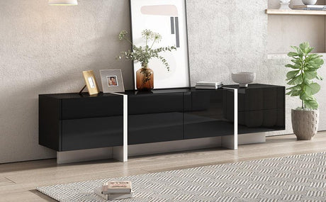 TV Stand High Gloss Console 74 Inch Length Modern Black - Furniture Home Direct