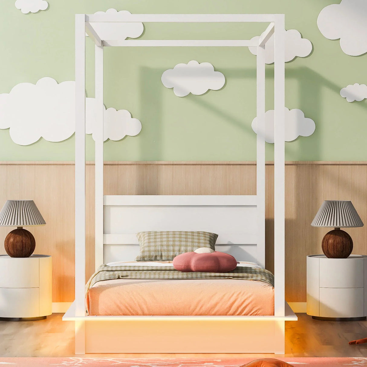 LED Canopy Bed, Canopy Platform Bed With Support Slats, No Box Spring Needed - Furniture Home Direct