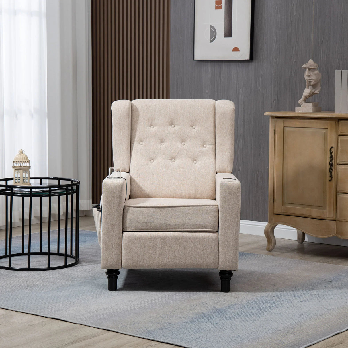 Arm Pushing Recliner Chair, Modern Button Tufted Wingback Push Back Recliner Chair, Living Room Chair Fabric Pushback Manual Single Reclining Sofa Home Theater Seating For Bedroom - Furniture Home Direct