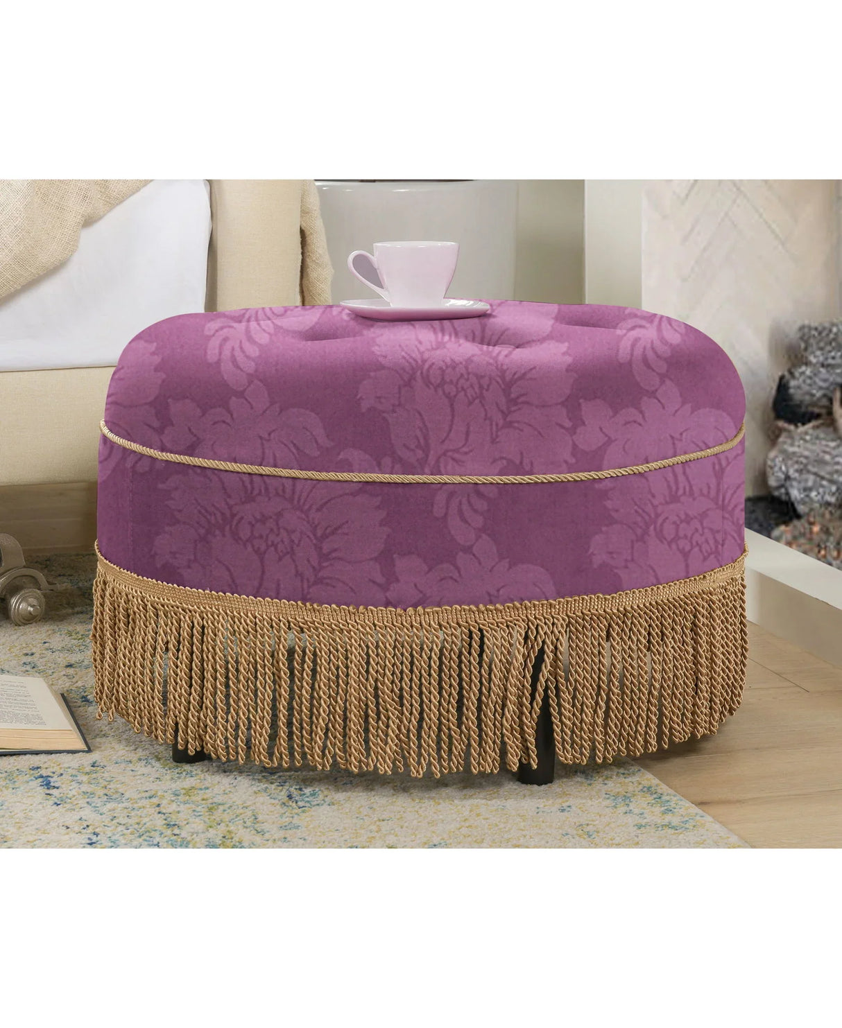 Yolanda - Luxurious Upholstery Round Upholstered Accent Ottoman - Furniture Home Direct