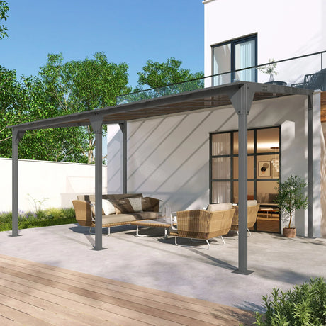 Outdoor Wall Mounted Gazebo With Sloped Roof Design, Uv Protection, And Durable Iron Frame - Gray - Furniture Home Direct