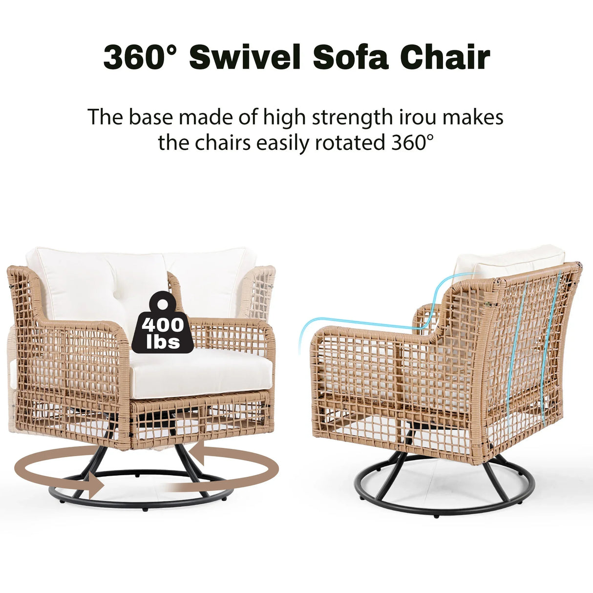 4 Piece Outdoor Patio Set with Swivel Chairs - Beige - Furniture Home Direct