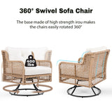 4 Piece Outdoor Patio Set with Swivel Chairs - Beige - Furniture Home Direct