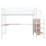 Loft Bed With Desk And Grid, Stylish Frame With Lateral Storage Ladder And Wardrobe - Furniture Home Direct