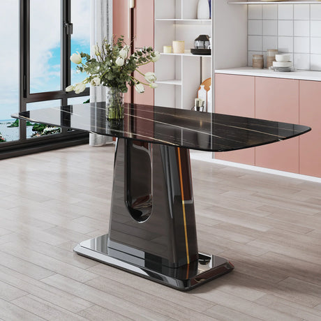 Dining Table With Imitation Marble Top, Modern Black - Furniture Home Direct