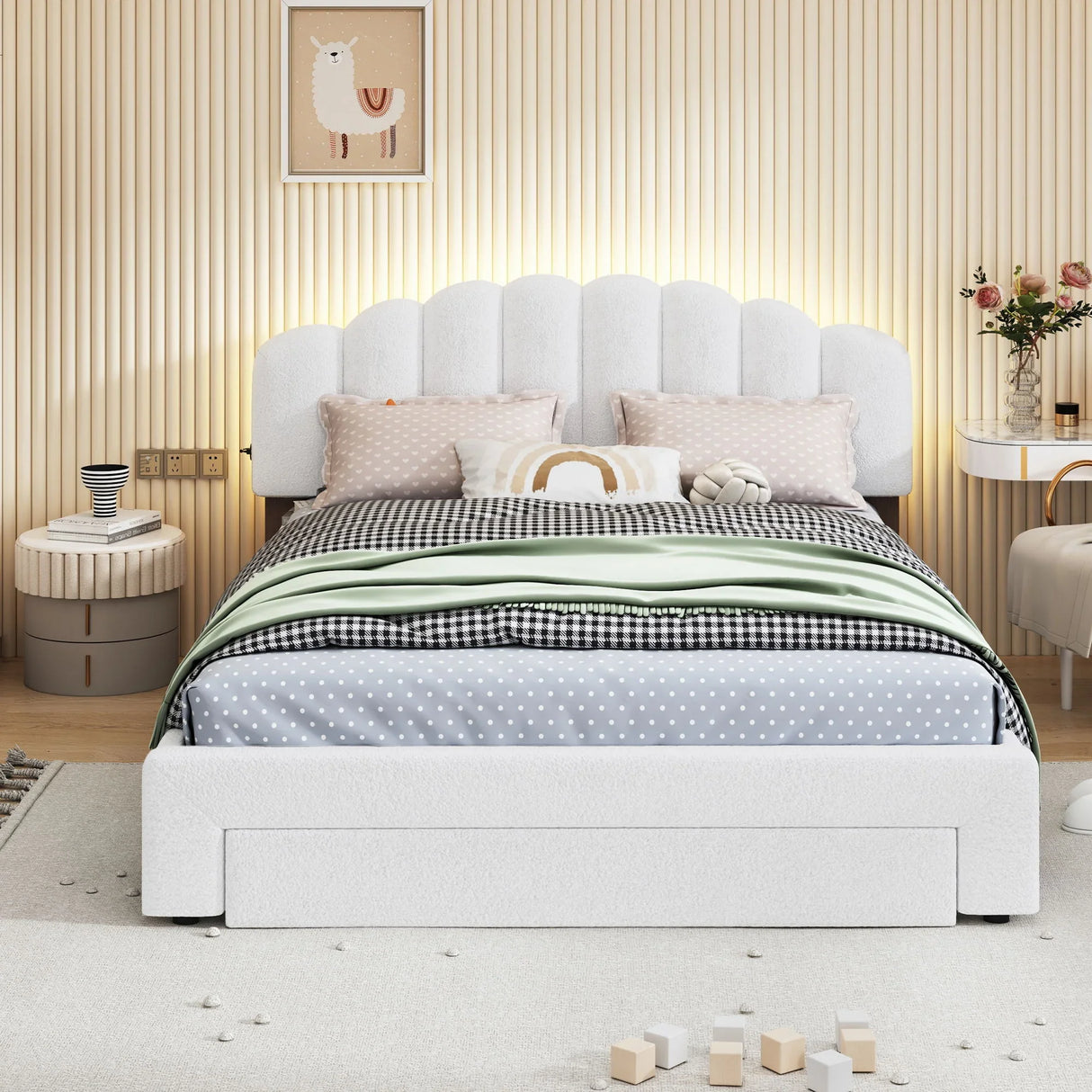 Upholstered Platform Bed With Drawer - Furniture Home Direct