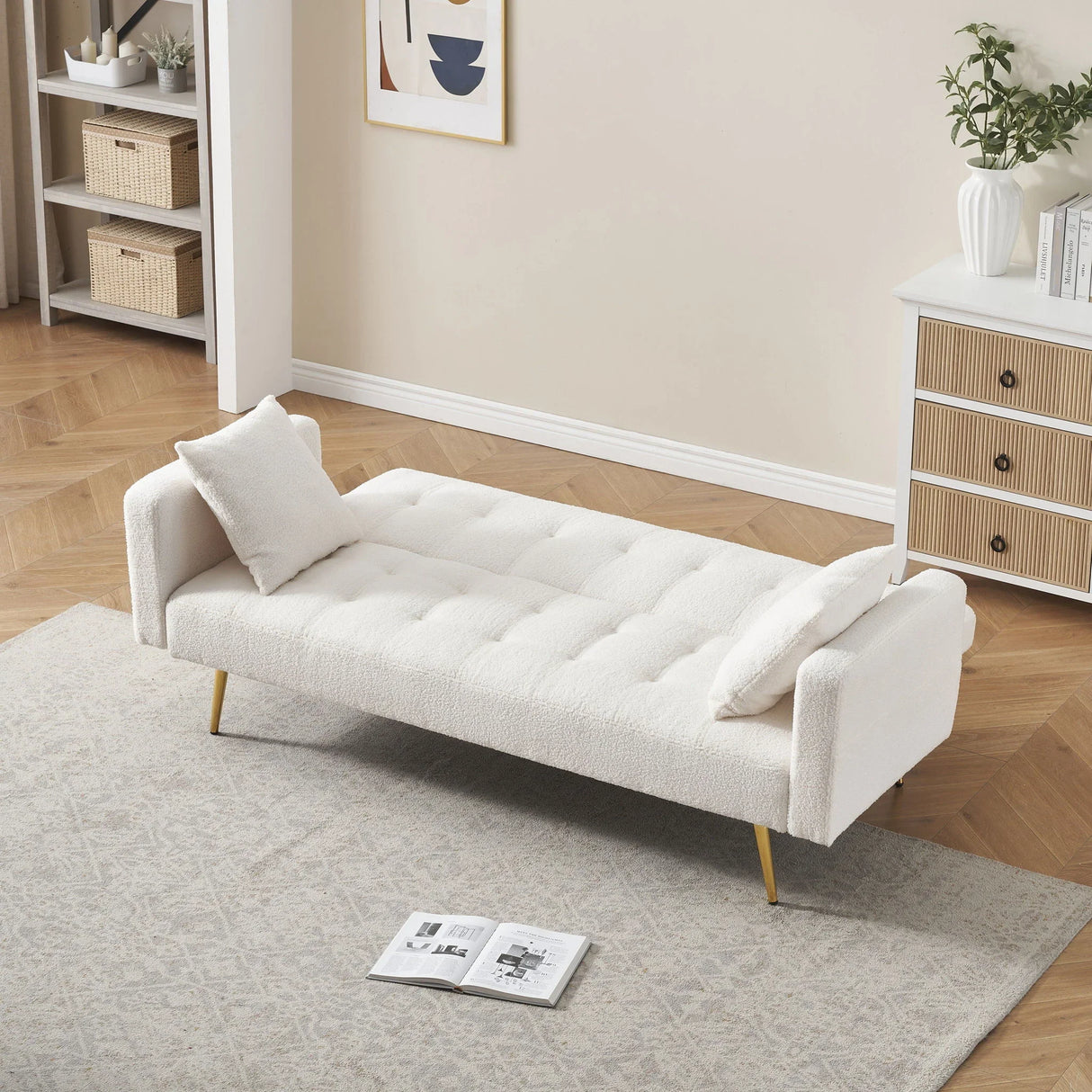 Teddy Fleece Sofa Bed With Luxurious Throw Pillows - Furniture Home Direct