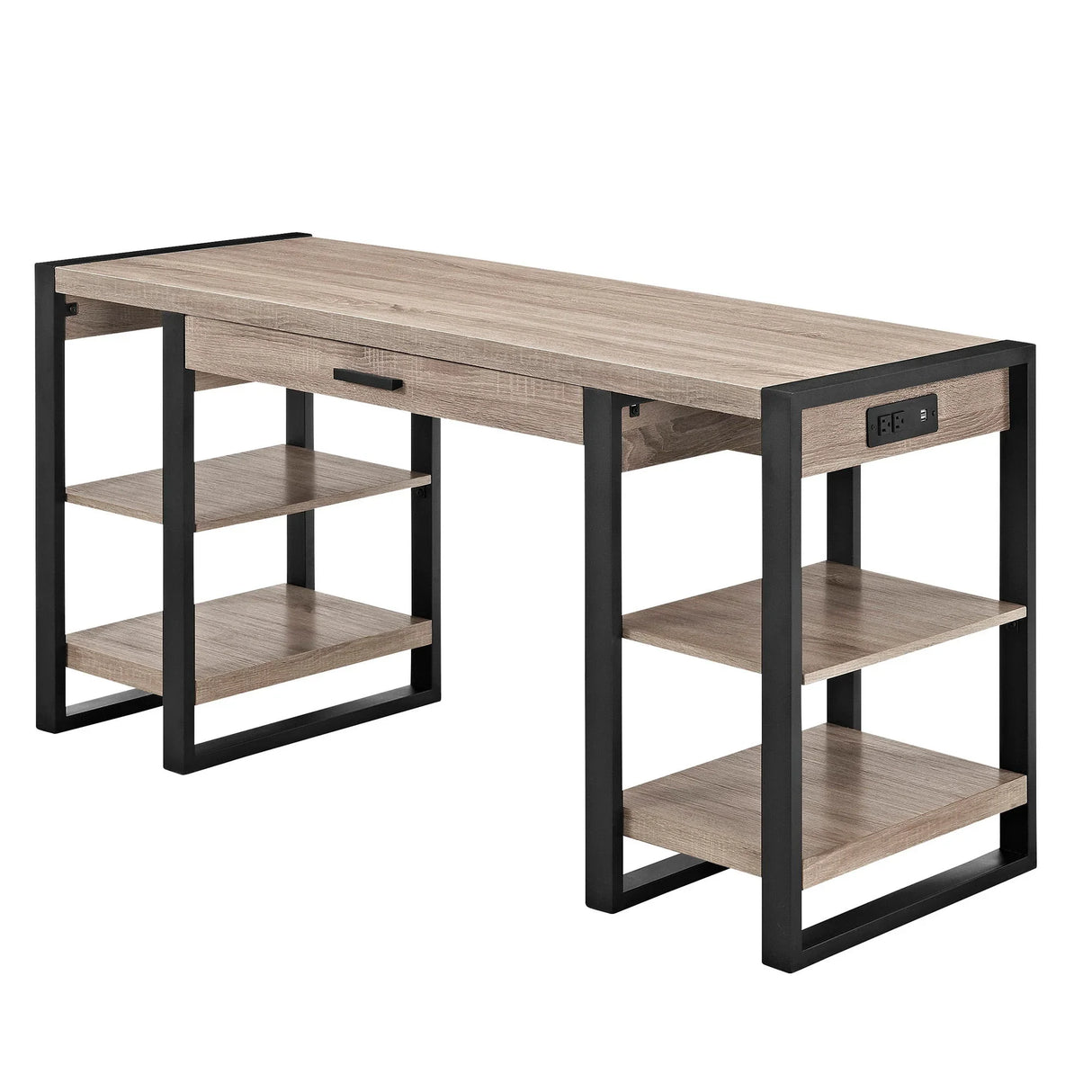 Modern Computer Desk With USB Ports - Driftwood - Furniture Home Direct
