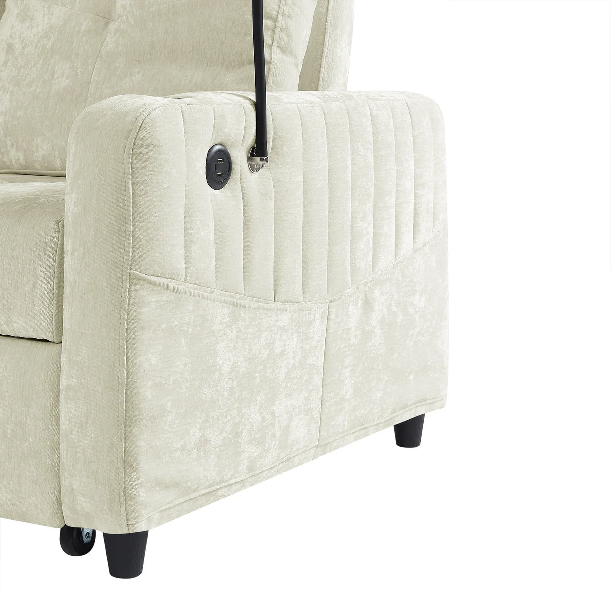 Sleeper Sofa With Adjustable Backrest, Two Cup Holders, Phone Holder, Three Charging Ports And Side Storage Pockets- Beige - Furniture Home Direct