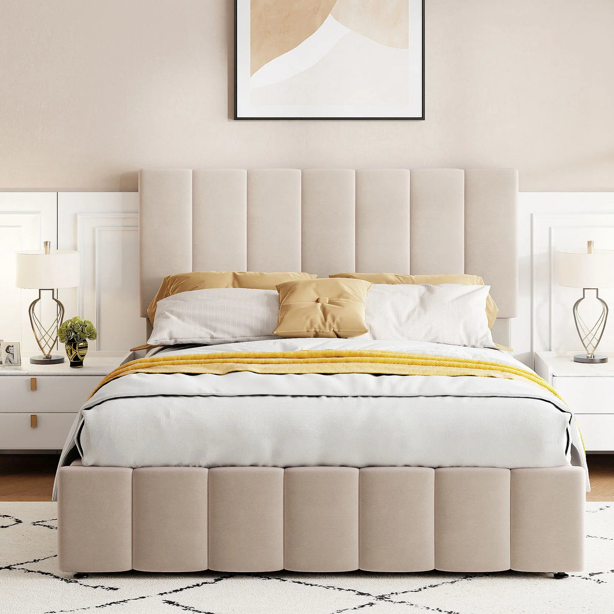 Elegant Upholstered Platform Bed With Hydraulic Storage System - Furniture Home Direct