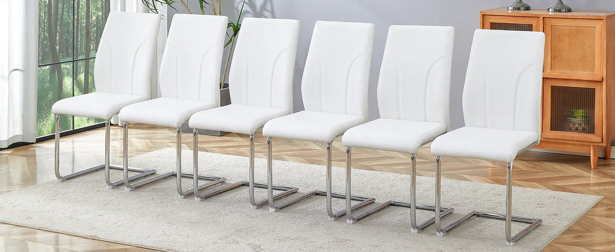 Dining Chairs Set Contemporary PU Upholstered Chrome White - Furniture Home Direct