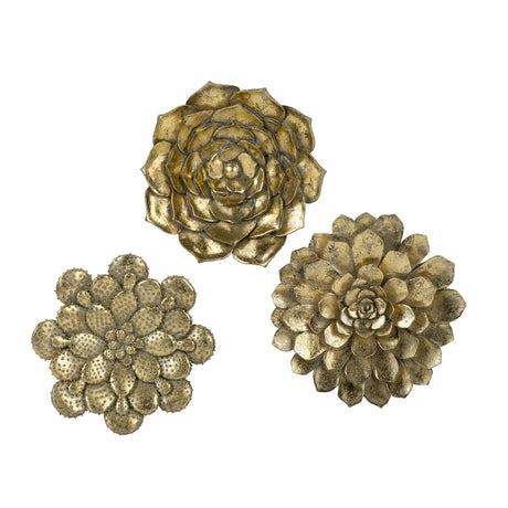 3 Piece Succulent Wall Plaque - Gold - Furniture Home Direct
