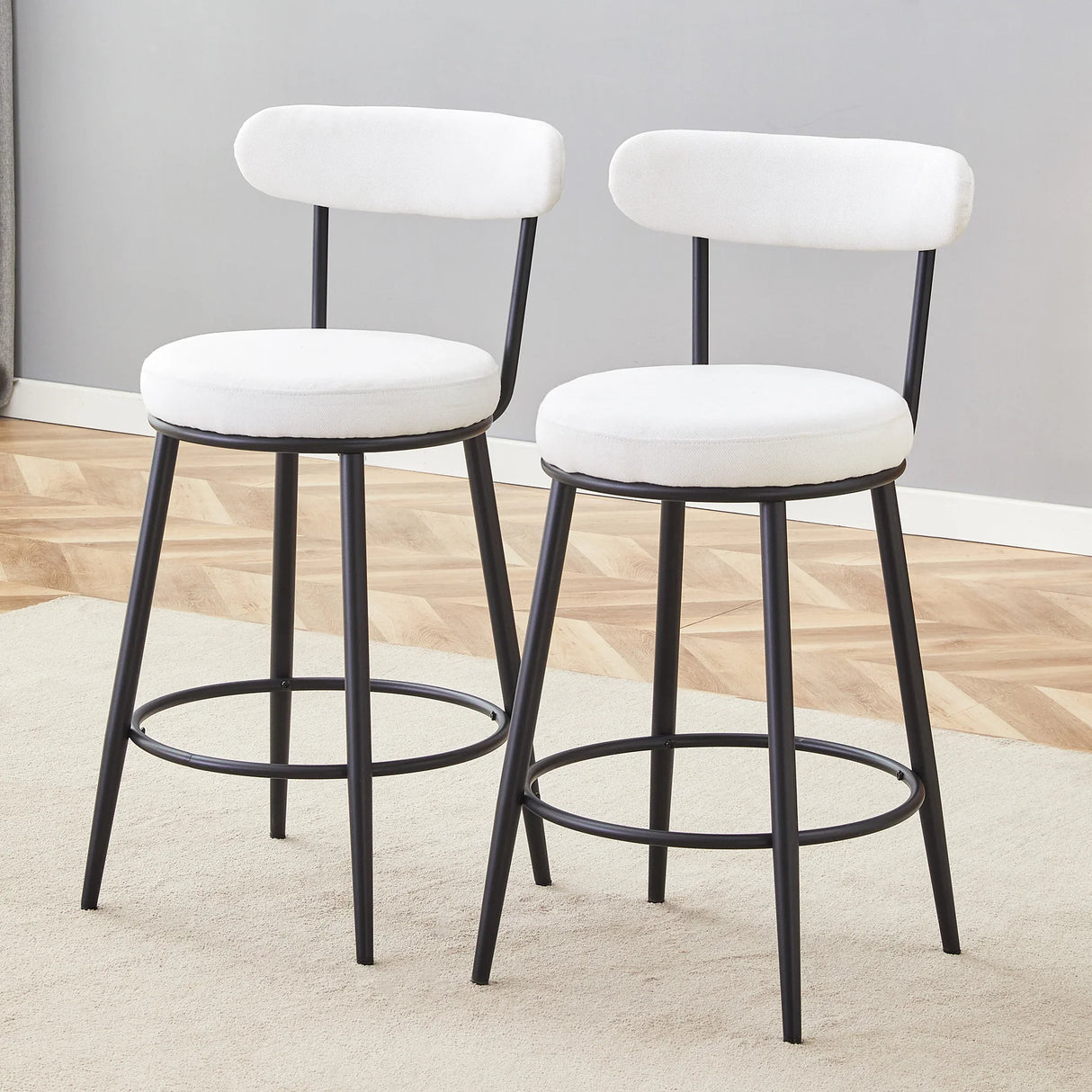 Counter Height Chairs Padded Seat Black Metal Frame White - Furniture Home Direct