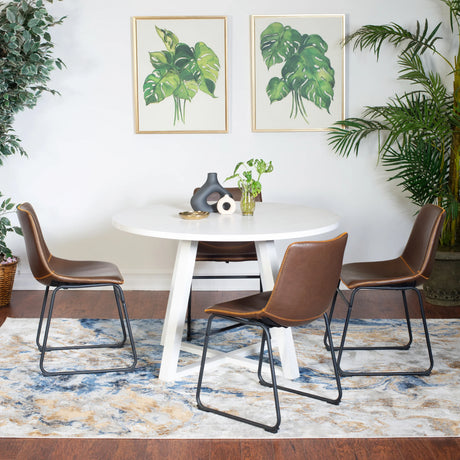 Round Dining Set with Leather Chairs Seats For Four White - Furniture Home Direct