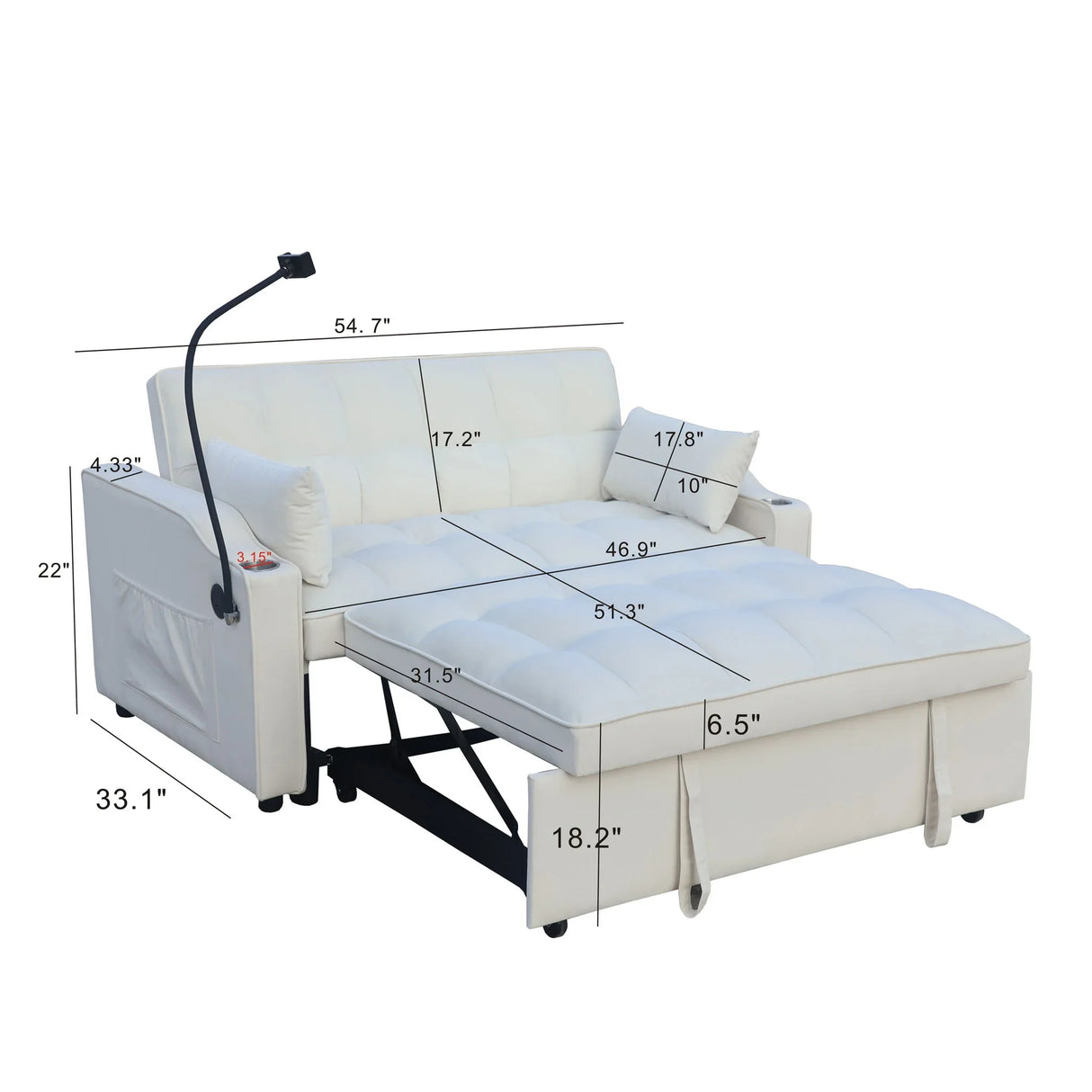 Modern Velvet Loveseat Futon Sofa With Pullout Bed, Adjustable Reclining Backrest, Toss Pillows - Furniture Home Direct