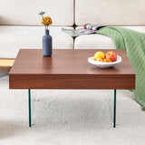 Faux Walnut Square Coffee Table with Tempered Glass Legs - Furniture Home Direct