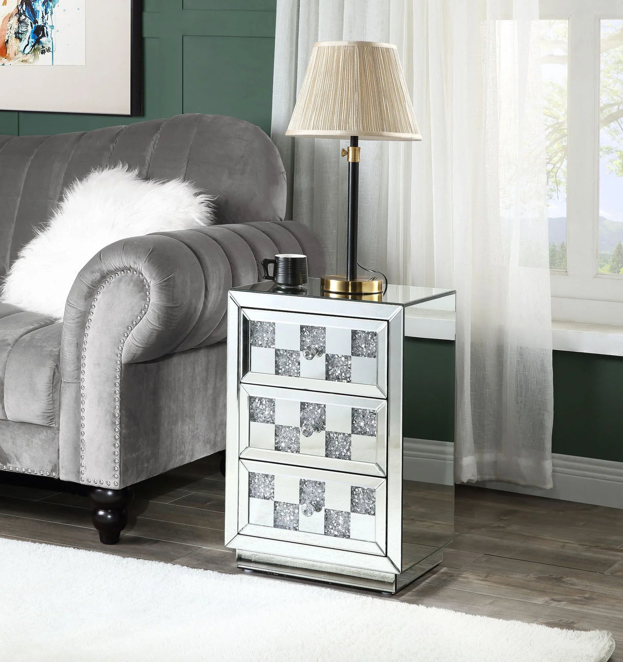 Noralie - Mirrored Faux Diamonds Accent Table - Silver - Furniture Home Direct