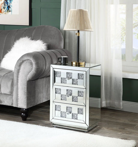 Noralie - Mirrored Faux Diamonds Accent Table - Silver - Furniture Home Direct