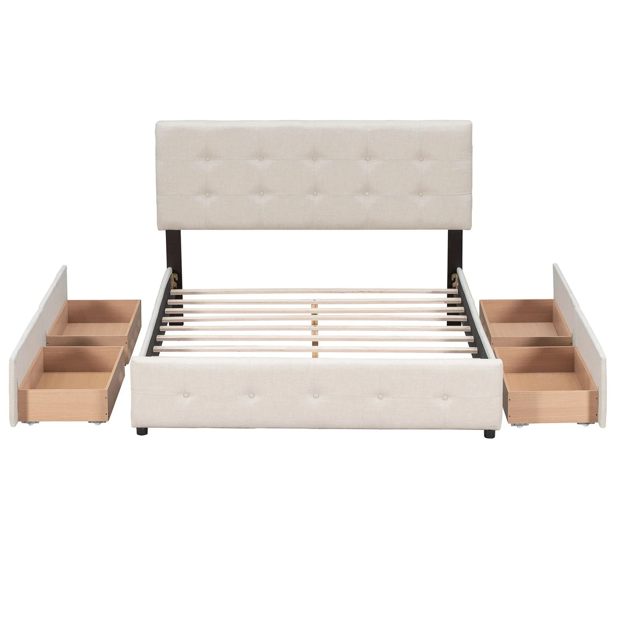 Upholstered Platform Bed With Classic Headboard And Drawers, No Box Spring Needed - Furniture Home Direct