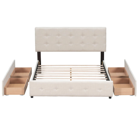 Upholstered Platform Bed With Classic Headboard And Drawers, No Box Spring Needed - Furniture Home Direct
