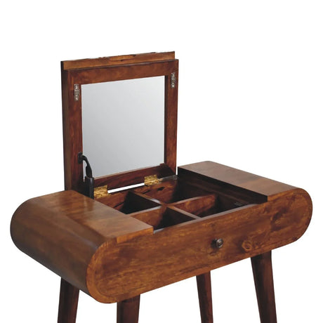 Mini Round Fold Vanity - Chestnut - Furniture Home Direct