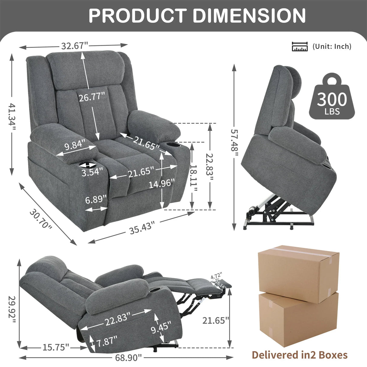 Power Lift Recliner Chair With Extended Footrest, Remote Control, Cup Holders, And Side Pockets - Furniture Home Direct