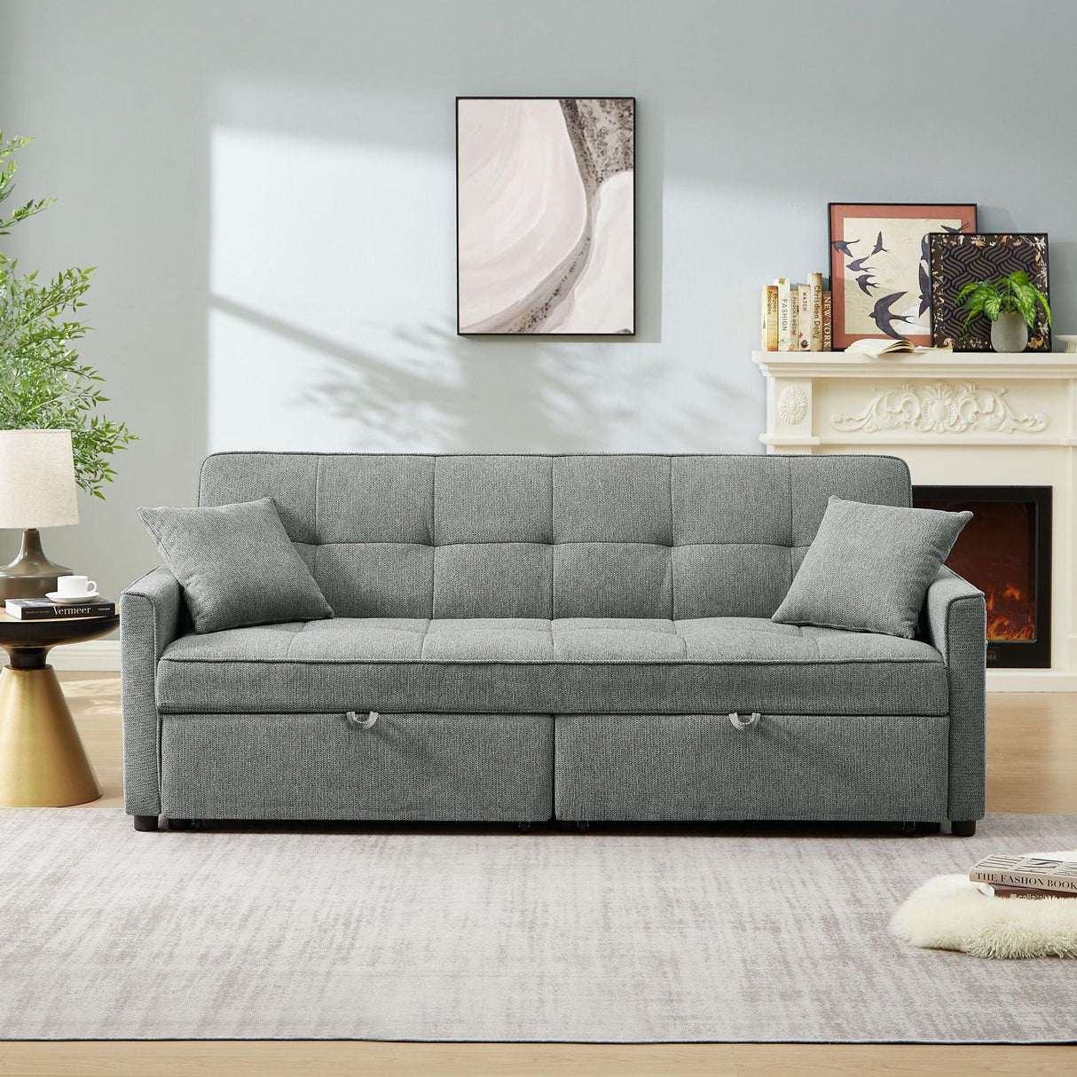 3 In 1 Convertible Sleeper Sofa Bed, Reclining Backrest, Pillows, Pockets - Furniture Home Direct