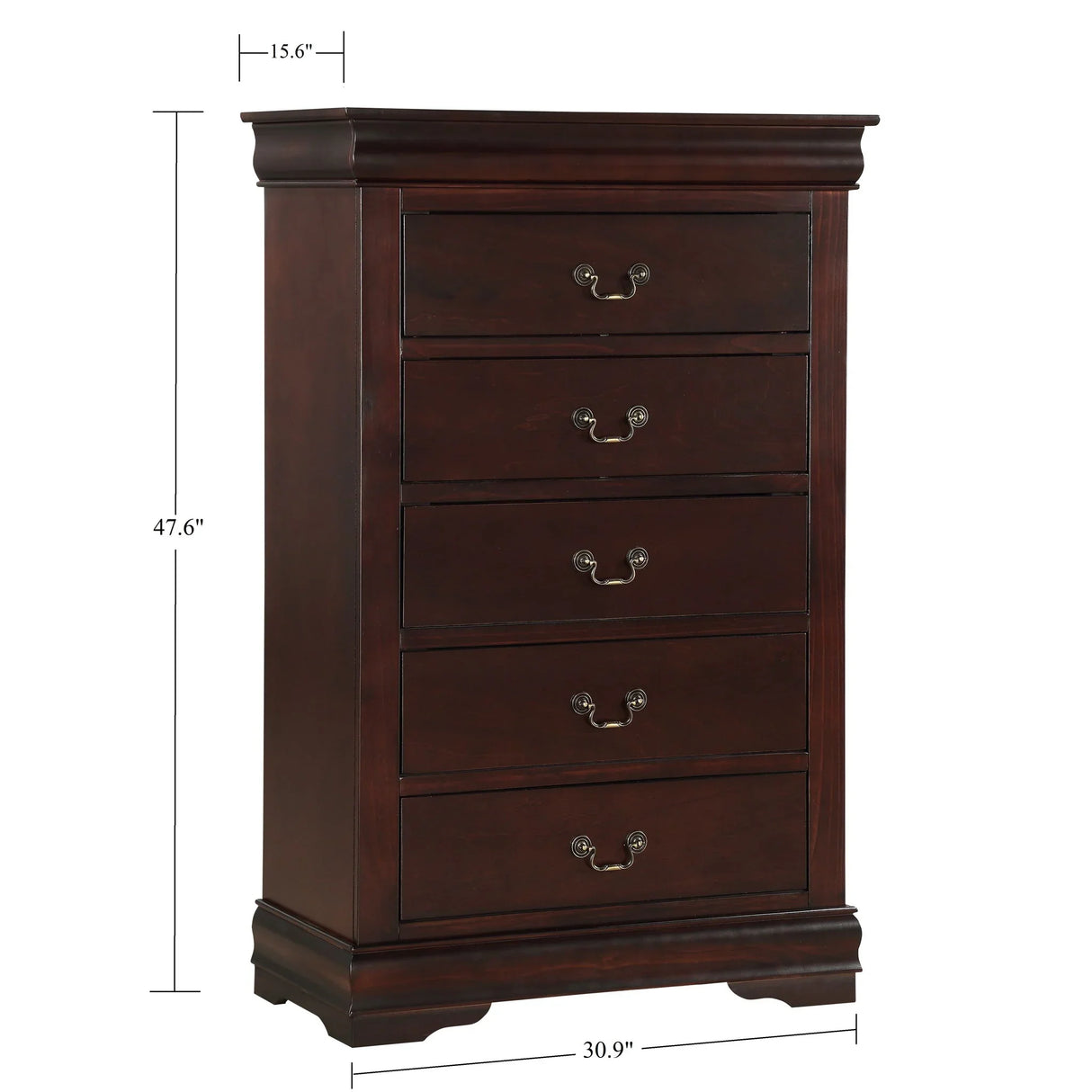 Contemporary Louis Philip Cherry Chest With Five Drawers Solid Wood Ample Storage - Cherry - Furniture Home Direct
