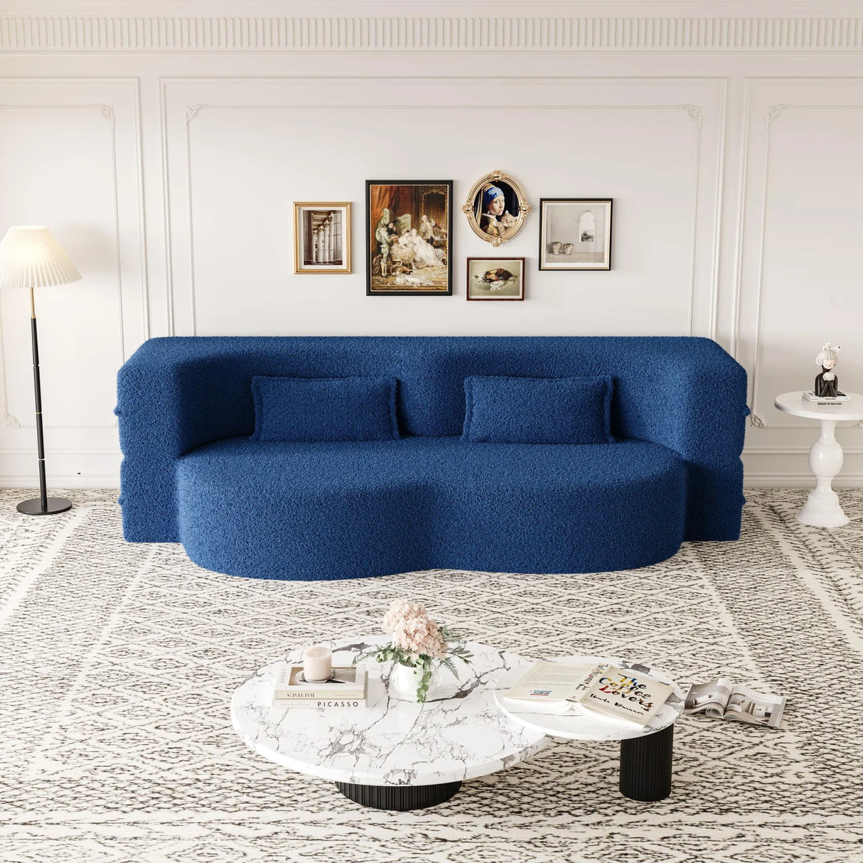 Modern Floor Sofa, With 2 Pillows, Convertible Teddy Fabric Foam Filled Bed - Furniture Home Direct