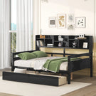 Daybed, Wood Slat Support, With Bedside Shelves And Two Drawers - Furniture Home Direct